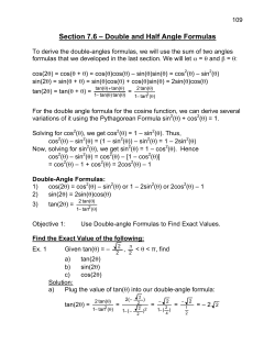 Section 7.6 &ndash; Double and Half Angle Formulas