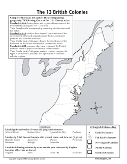 13 English Colonies Key Complete the tasks for each of the