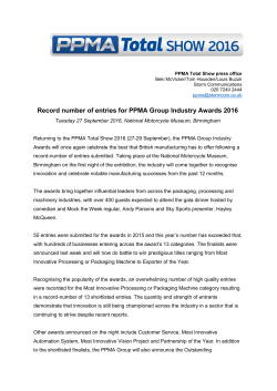 Record number of entries for PPMA Group Industry Awards 2016