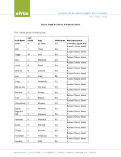Save Mart Raiders Sweepstakes The major prize winners are: First
