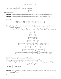 2.8 Implicit Differentiation Let y fЯx . Then dy dx f Яx . How can we