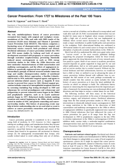 Cancer Prevention: From 1727 to Milestones of the Past 100 Years