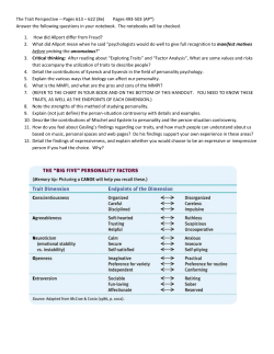 The Trait Perspective &ndash; Pages 613 &ndash; 622 (8e) Pages 493