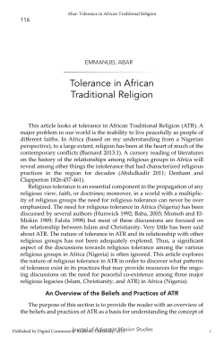 Tolerance in African Traditional Religion