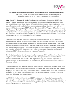 Hurlbert joins BCRF on Metastatic Breast Cancer Day with the goal