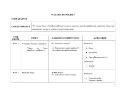 SYLLABUS IN ENGLISH 5 FIRST QUARTER Grade Level Standard