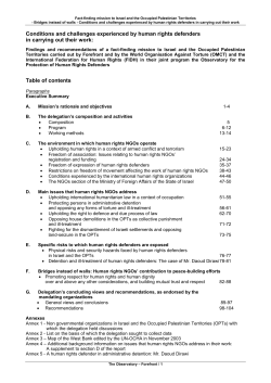 Conditions and challenges experienced by human rights