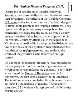 The Virginia House of Burgesses (1619)
