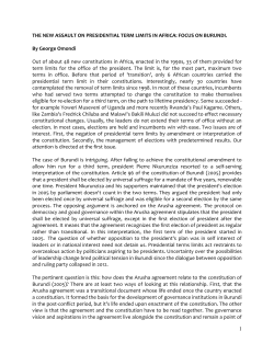 1 THE NEW ASSAULT ON PRESIDENTIAL TERM LIMITS IN