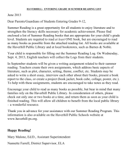 June 2013 Dear Parents/Guardians of Students Entering Grades 9