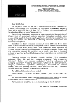 Dear Sir/Madam, Participation in exhibition is your shortest