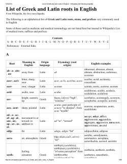 List of Greek and Latin roots in English