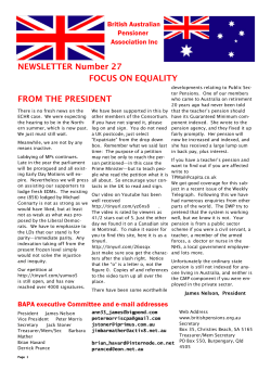 FROM THE PRESIDENT NEWSLETTER Number 27 FOCUS ON