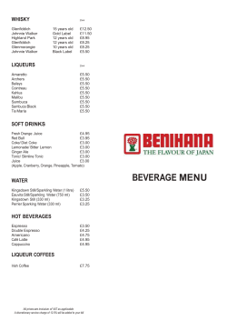 beverage menu - Grange St. Paul`s Benihana Restaurant