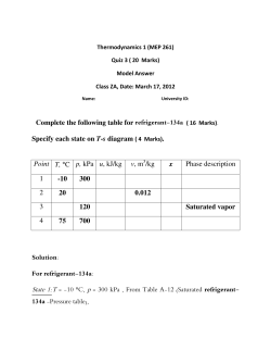 Complete the following table for refrigerant 134a ( 16 Marks