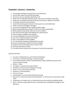 Prepositions Exercise 1 Answer Key