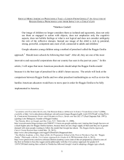 An Analysis of Reggio Emilia Preschools and