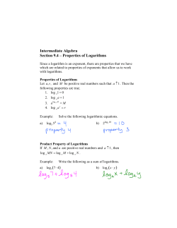 Intermediate Algebra Section 9.4 &ndash; Properties of Logarithms