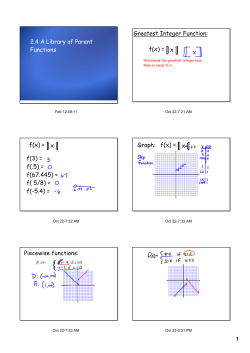 2.4 A Library of Parent Functions Greatest Integer Function: f(x) = x f