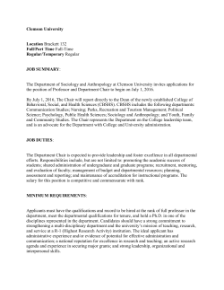 Clemson University Location Brackett 132 Full/Part Time Full