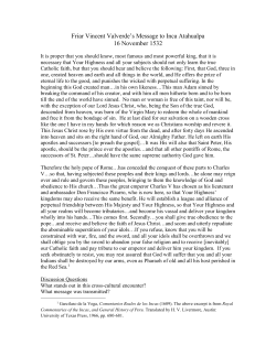 Friar Vincent Valverde`s Message to Inca Atahualpa