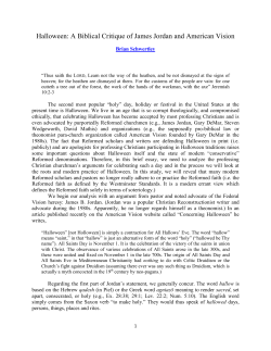 Halloween: A Biblical Critique of James Jordan and American Vision