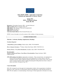 ENG 420.001 (20280)&mdash;Approaches to Literature &ldquo;Methods and