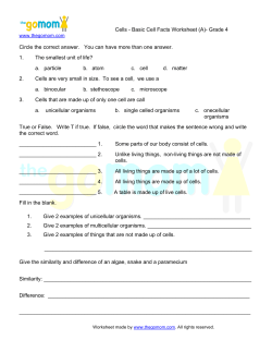 Cells - Basic Cell Facts Worksheet (A)