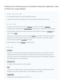 Protozoa are a diverse group of unicellular eukaryotic