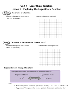Unit 7 &ndash; Logarithmic Function Lesson 1 &ndash; Exploring the Logarithmic