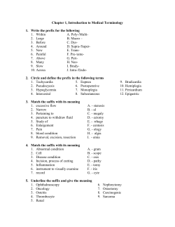 Chapter 1, Introduction to Medical Terminology 1. Write the prefix for