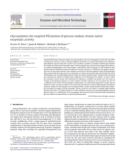 Glycosylation site-targeted PEGylation of glucose oxidase retains