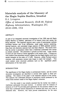 Materials analysis of the Masonry of the Hagia Sophia