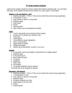 Ninth Grade Academy Supply List
