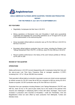Anglo American Platinum Limited Quarterly Review and Production
