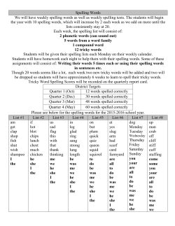 Spelling Words We will have weekly spelling words as