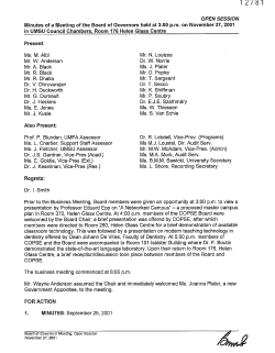 OPEN SESSION Minutes of a Meeting of the Board of Governors