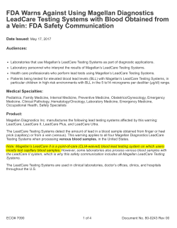 May 17, 2017 FDA Safety Notice re: Venous Blood