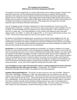 AP Language and Composition BISD Summer