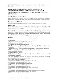 Recent Advances in Membrane Science and Technology in