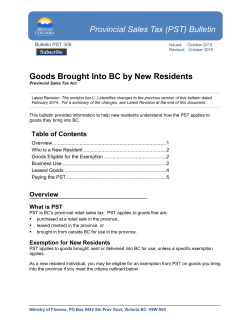 Bulletin PST 306, Goods Brought Into BC by New Residents