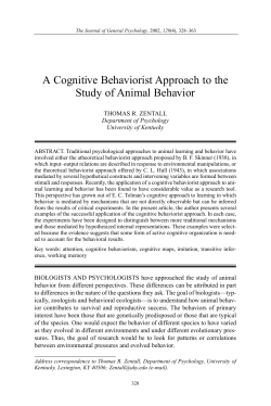 A Cognitive Behaviorist Approach to the Study of Animal Behavior