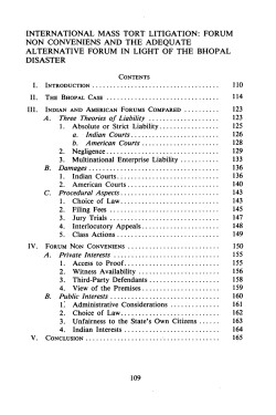 International Mass Tort Litigation: Forum Non Conveniens