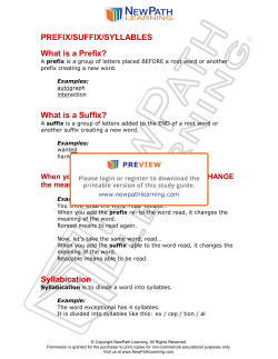 PREFIX/SUFFIX/SYLLABLES What is a Prefix? What is a Suffix