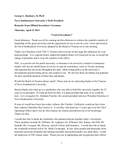 George L. Hanbury, II, Ph.D. - NSU`s 6th President Remarks from