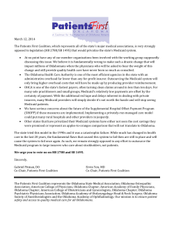 March 12, 2014 The Patients First Coalition, which represents all of