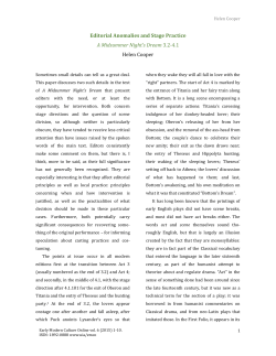 Editorial Anomalies and Stage Practice