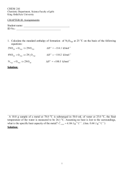 CHEM 241 Student name: _ ID No.: 1. Calculate the standard