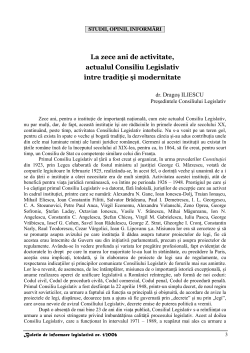 La zece ani de activitate, actualul Consiliu Legislativ &icirc;ntre tradiţie şi