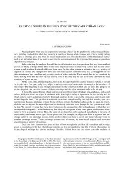 PRESTIGE GOODS IN THE NEOLITHIC OF THE CARPATHIAN BASIN